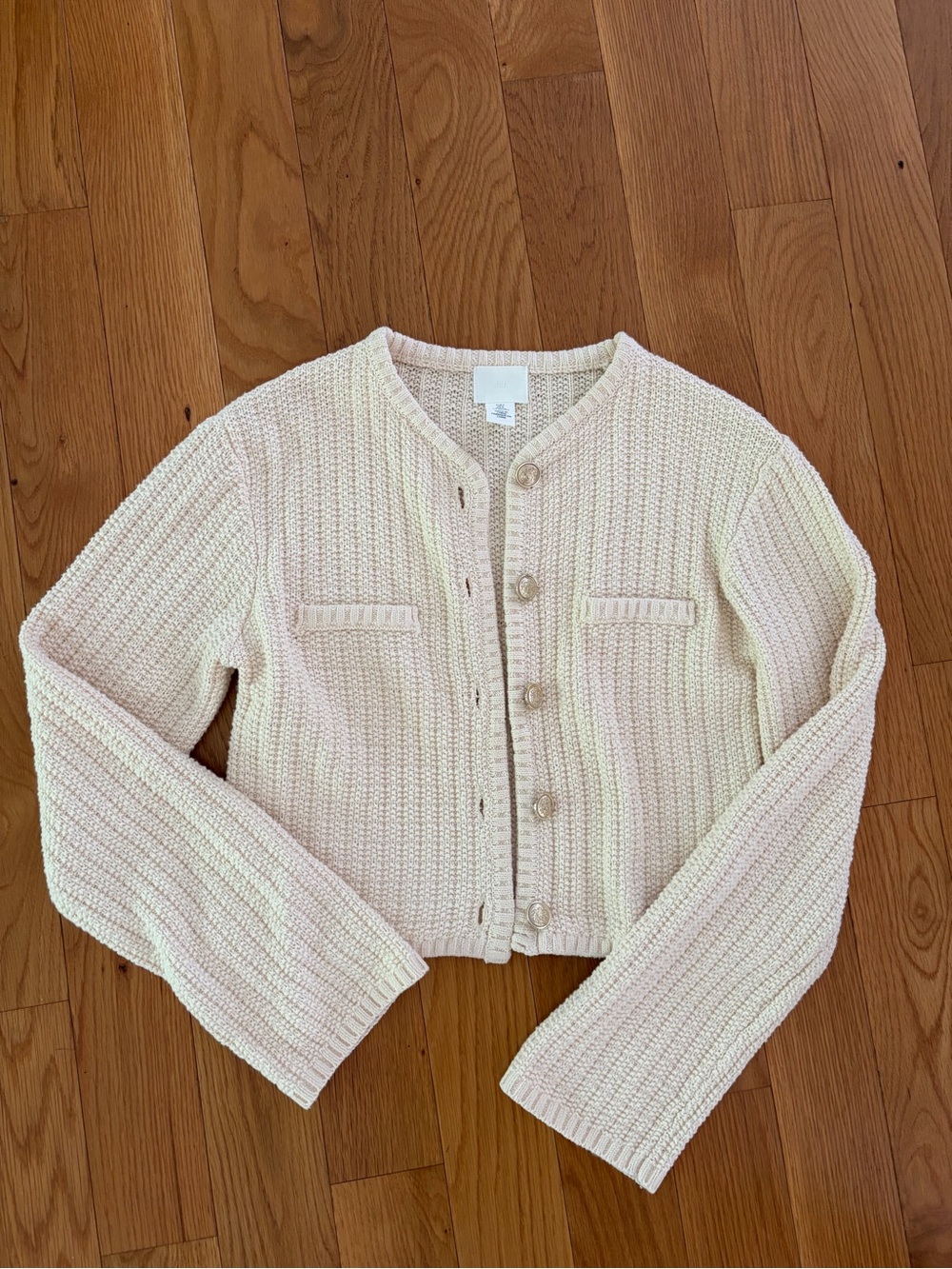 H&M Cream Textured Knit Cropped Cardigan